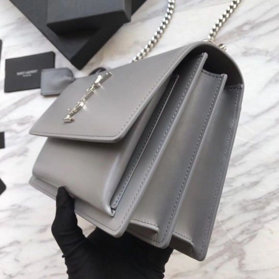 Replica YSL Saint Laurent Medium Sunset Bag Smooth Leather Gray