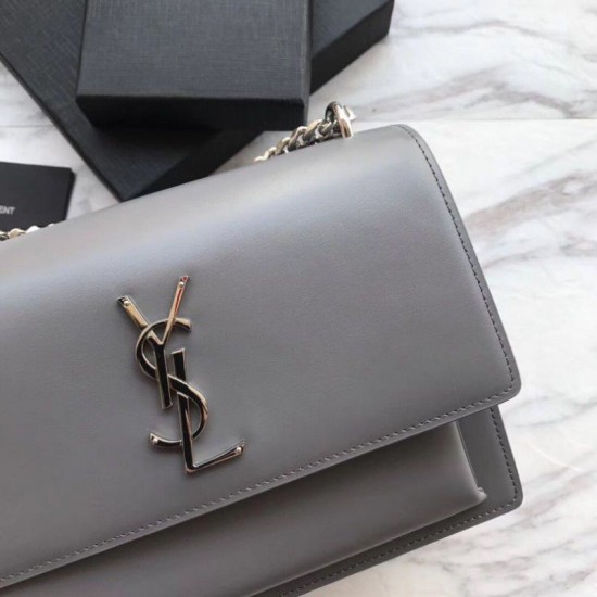 Replica YSL Saint Laurent Medium Sunset Bag Smooth Leather Gray