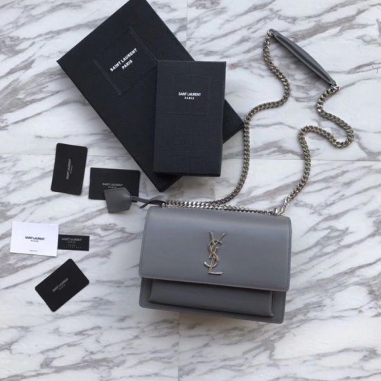 Replica YSL Saint Laurent Medium Sunset Bag Smooth Leather Gray