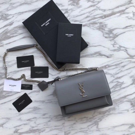 Replica YSL Saint Laurent Medium Sunset Bag Smooth Leather Gray