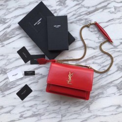 Replica YSL Saint Laurent Medium Sunset Bag Smooth Leather Red