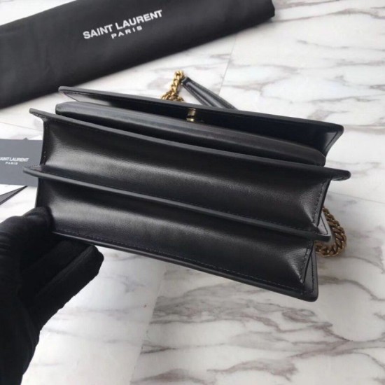 Replica YSL Saint Laurent Medium Sunset Bag Smooth Leather Black Gold Hardware
