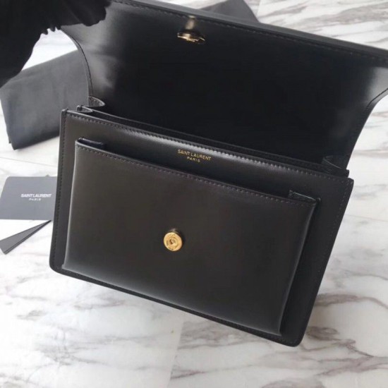 Replica YSL Saint Laurent Medium Sunset Bag Smooth Leather Black Gold Hardware