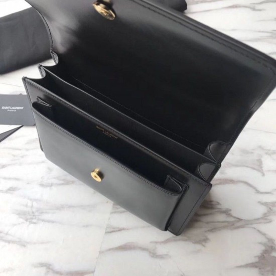 Replica YSL Saint Laurent Medium Sunset Bag Smooth Leather Black Gold Hardware