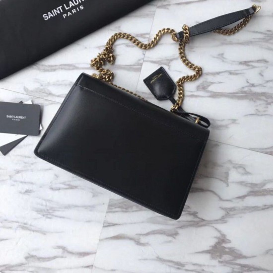 Replica YSL Saint Laurent Medium Sunset Bag Smooth Leather Black Gold Hardware