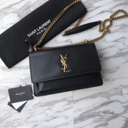 Replica YSL Saint Laurent Medium Sunset Bag Smooth Leather Black Gold Hardware