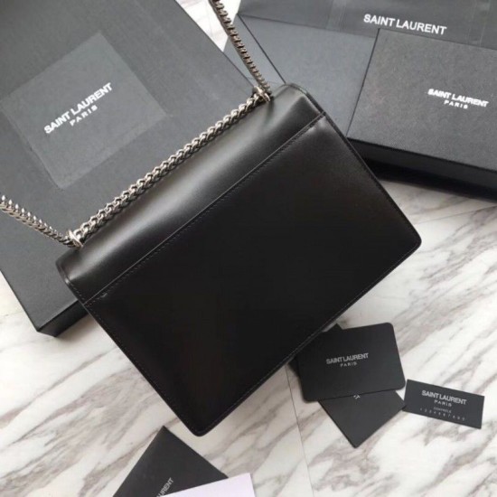 Replica YSL Saint Laurent Medium Sunset Bag Smooth Leather Black Silver Hardware