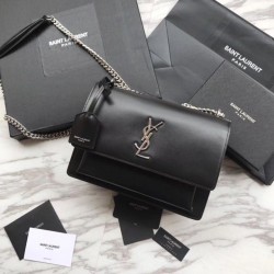Replica YSL Saint Laurent Medium Sunset Bag Smooth Leather Black Silver Hardware