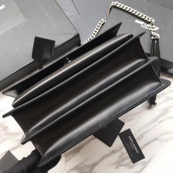 Replica YSL Saint Laurent Medium Sunset Bag Smooth Leather Black Silver Hardware