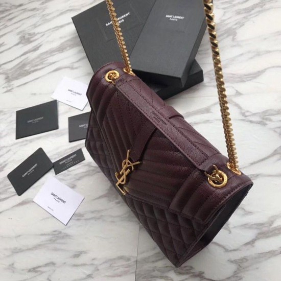 Fake YSL Saint Laurent Envelope Small Bag Grain Embossed Claret Replica