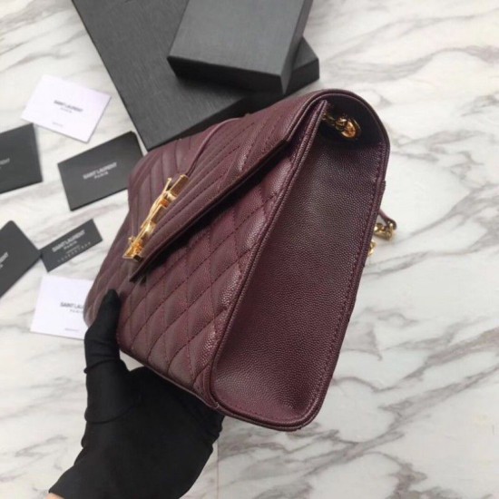 Fake YSL Saint Laurent Envelope Small Bag Grain Embossed Claret Replica