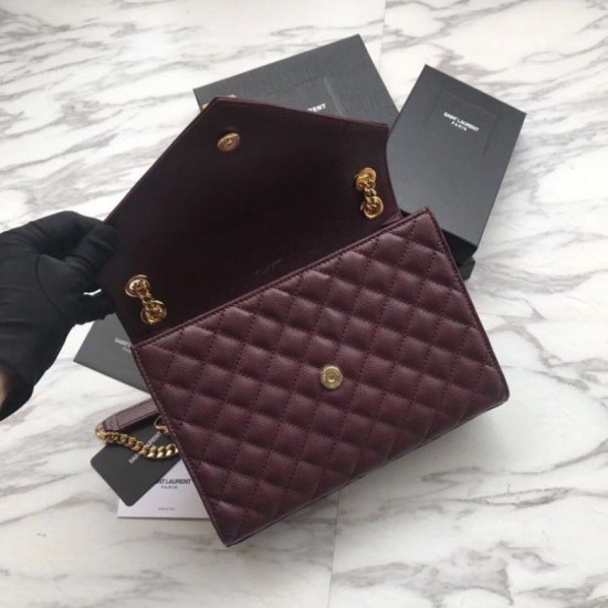 Fake YSL Saint Laurent Envelope Small Bag Grain Embossed Claret Replica