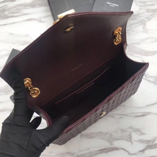 Fake YSL Saint Laurent Envelope Small Bag Grain Embossed Claret Replica