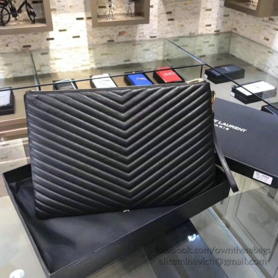 Replica Saint Laurent Clutch Bag Black with Gold Hardware