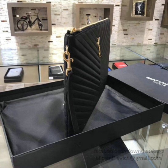 Replica Saint Laurent Clutch Bag Black with Gold Hardware