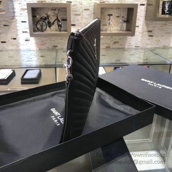 Fake Saint Laurent Clutch Bag Black with Silver Hardware Replica