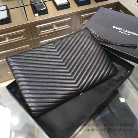 Fake Saint Laurent Clutch Bag Black with Silver Hardware Replica