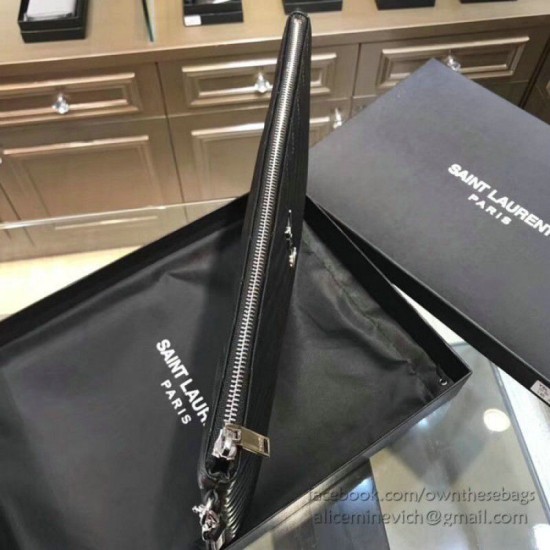 Fake Saint Laurent Clutch Bag Black with Silver Hardware Replica
