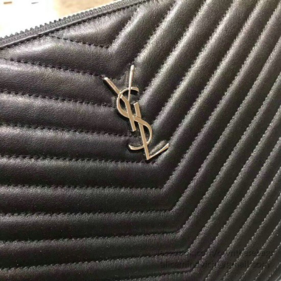Fake Saint Laurent Clutch Bag Black with Silver Hardware Replica