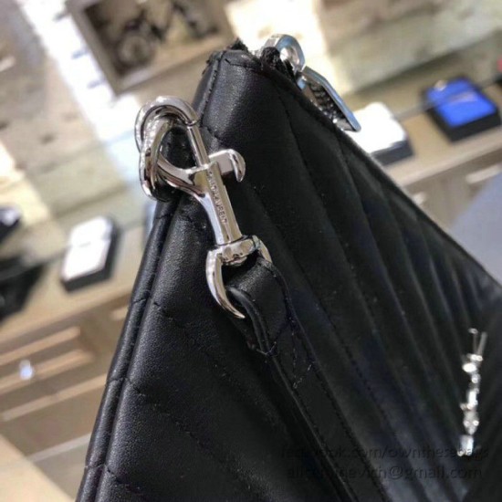 Fake Saint Laurent Clutch Bag Black with Silver Hardware Replica