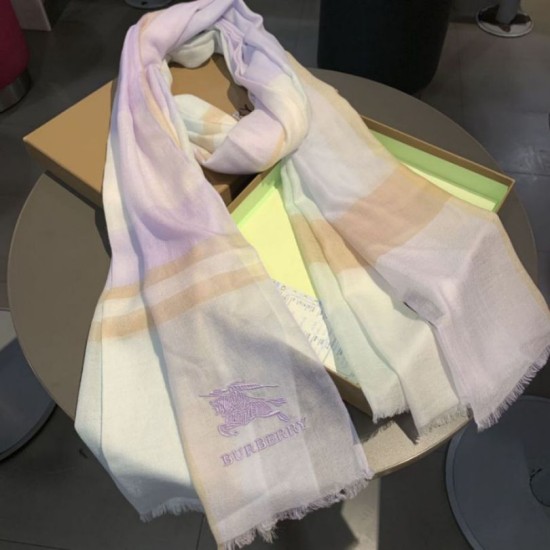 Replica Burberry Check Cashmere Silk Shawl 80 x 200 White