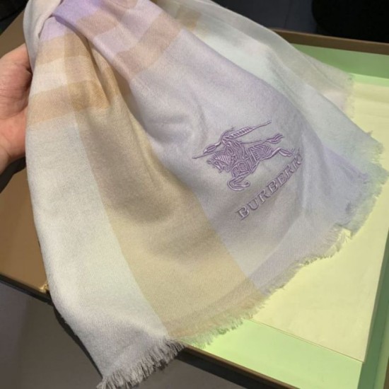 Replica Burberry Check Cashmere Silk Shawl 80 x 200 White