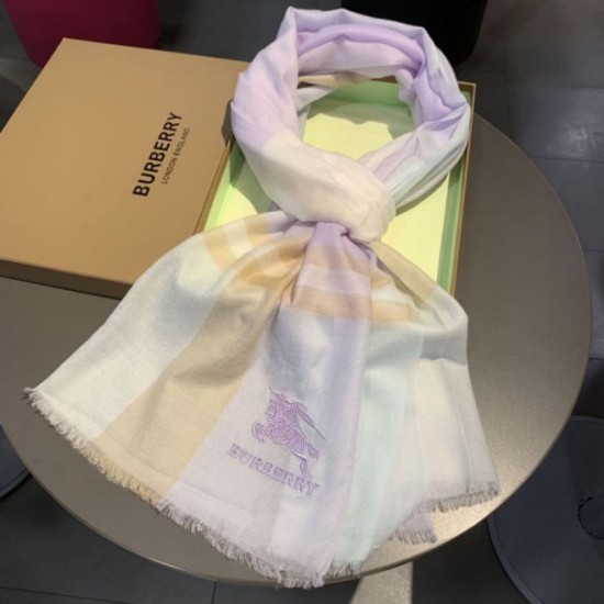 Replica Burberry Check Cashmere Silk Shawl 80 x 200 White