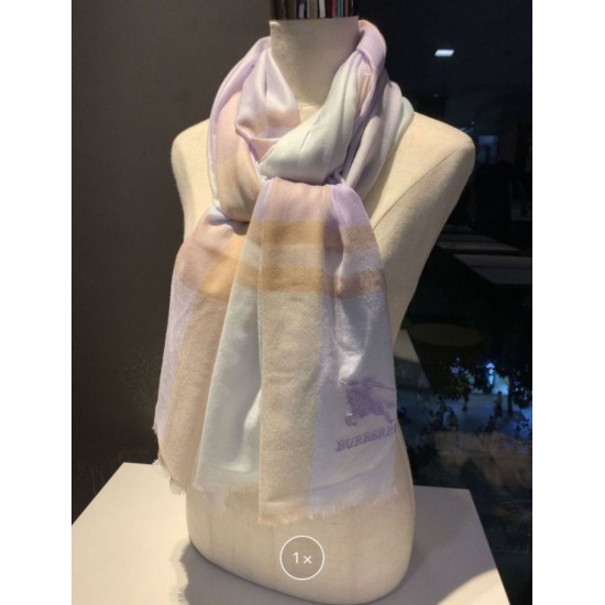 Replica Burberry Check Cashmere Silk Shawl 80 x 200 White