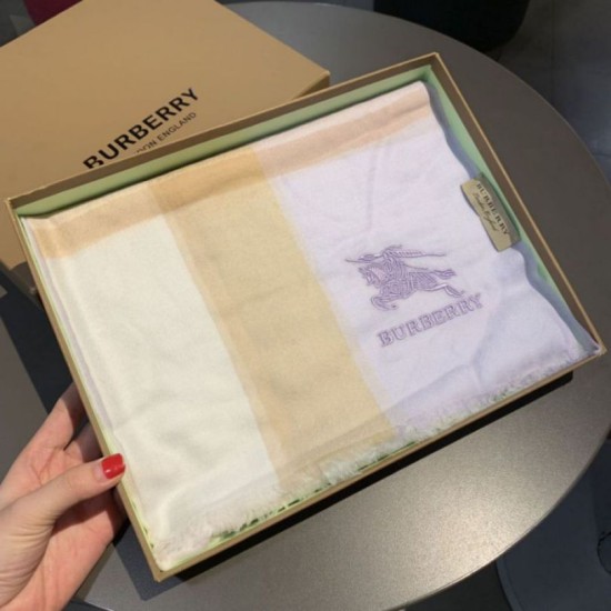 Replica Burberry Check Cashmere Silk Shawl 80 x 200 White