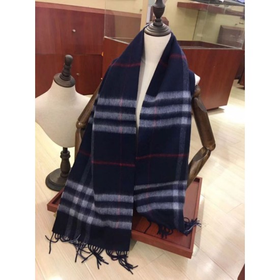 Replica Burberry Classic Double-Faced Cashmere Scarf 30 x 168 Dark Blue