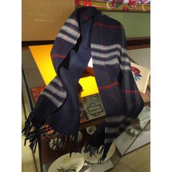 Replica Burberry Classic Double-Faced Cashmere Scarf 30 x 168 Dark Blue