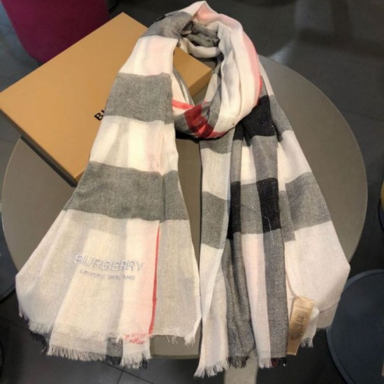 Fake Burberry Classic Check Cashmere Shawl 75 x 205 White Replica