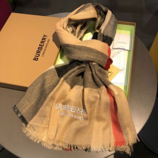 Fake Burberry Classic Check Cashmere Shawl 75 x 205 Apricot Replica
