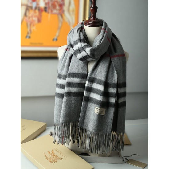 Fake Burberry Classic Check Cashmere Shawl 70 x 200 Gray Replica