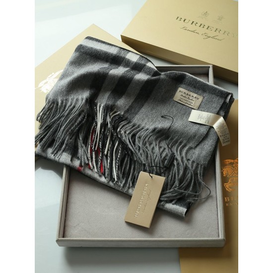 Fake Burberry Classic Check Cashmere Shawl 70 x 200 Gray Replica