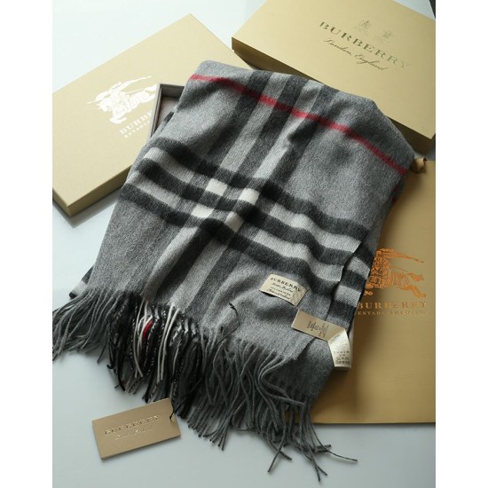 Fake Burberry Classic Check Cashmere Shawl 70 x 200 Gray Replica