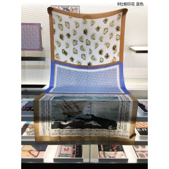 Fake Burberry Oyster Print Cashmere Shawl 110 x 200 Blue Replica