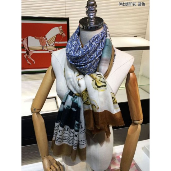 Fake Burberry Oyster Print Cashmere Shawl 110 x 200 Blue Replica