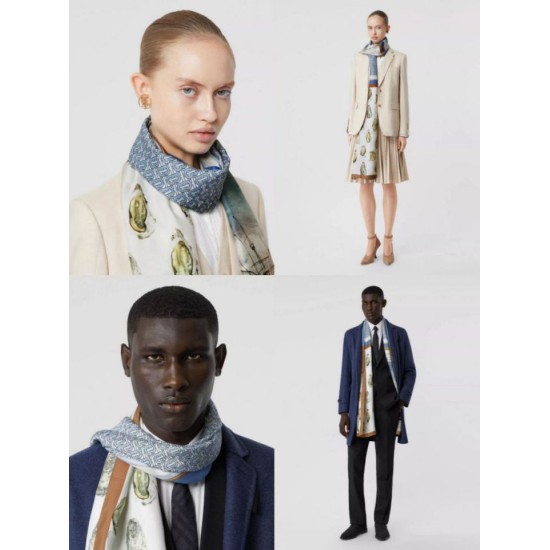 Fake Burberry Oyster Print Cashmere Shawl 110 x 200 Blue Replica