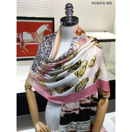 Fake Burberry Oyster Print Cashmere Shawl 110 x 200 Coffee Replica