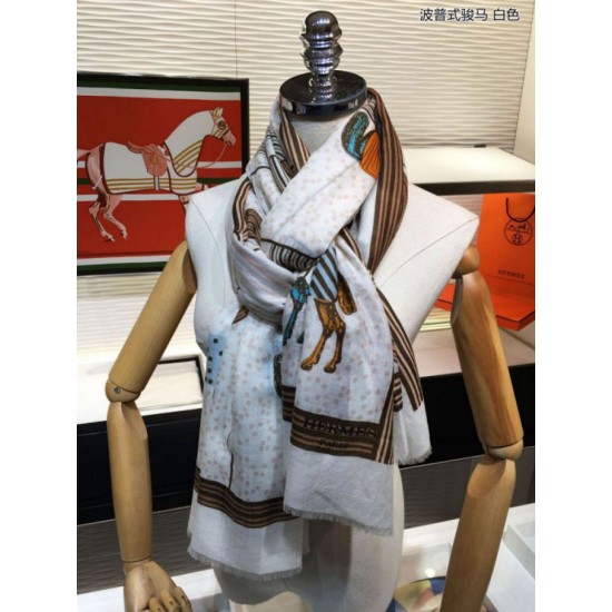 Replica Hermes Pop horse Cashmere Shawl 110 x 200 White Replica Hermes Pop horse Cashmere Shawl 110 x 200 White