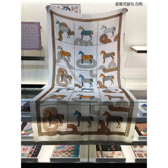 Replica Hermes Pop horse Cashmere Shawl 110 x 200 White Replica Hermes Pop horse Cashmere Shawl 110 x 200 White