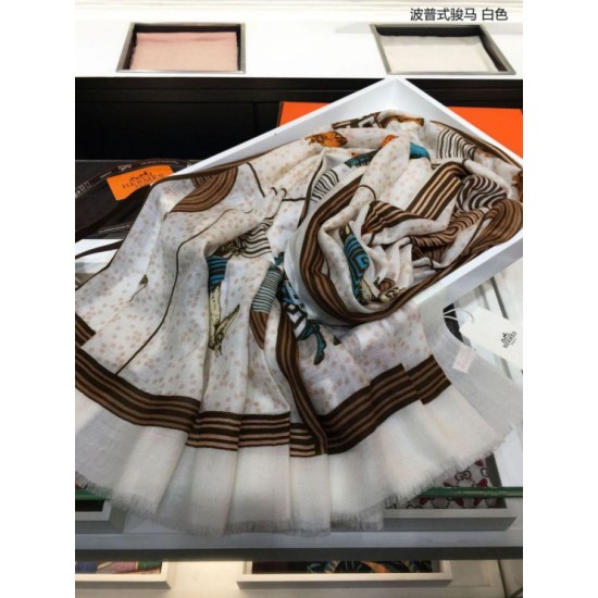 Replica Hermes Pop horse Cashmere Shawl 110 x 200 White Replica Hermes Pop horse Cashmere Shawl 110 x 200 White