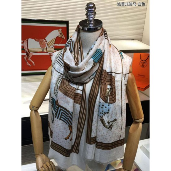 Replica Hermes Pop horse Cashmere Shawl 110 x 200 White Replica Hermes Pop horse Cashmere Shawl 110 x 200 White