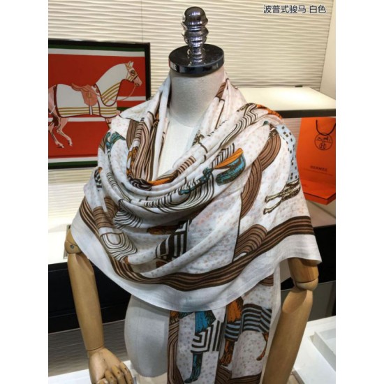 Replica Hermes Pop horse Cashmere Shawl 110 x 200 White Replica Hermes Pop horse Cashmere Shawl 110 x 200 White