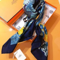 Fake Hermes Landscape Cashmere Silk Shawl 140 Blue Replica