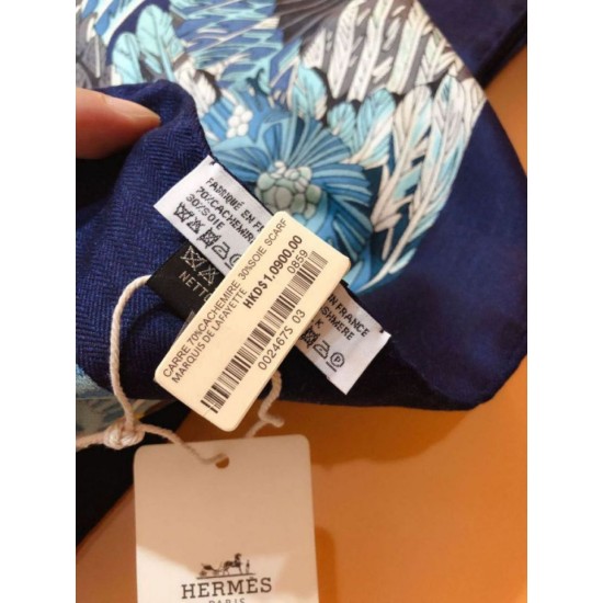 Fake Hermes Landscape Cashmere Silk Shawl 140 Blue Replica