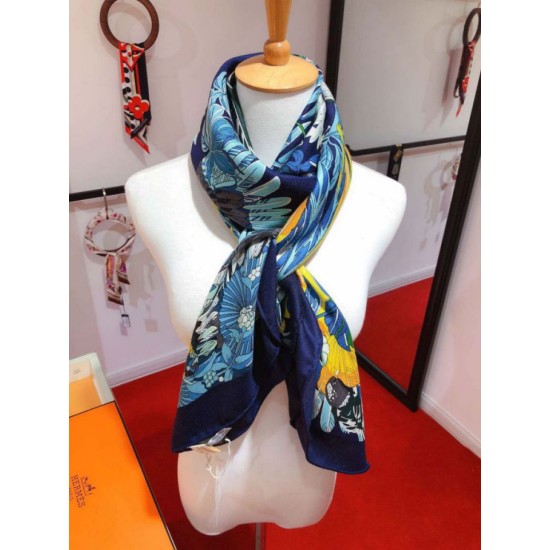Fake Hermes Landscape Cashmere Silk Shawl 140 Blue Replica