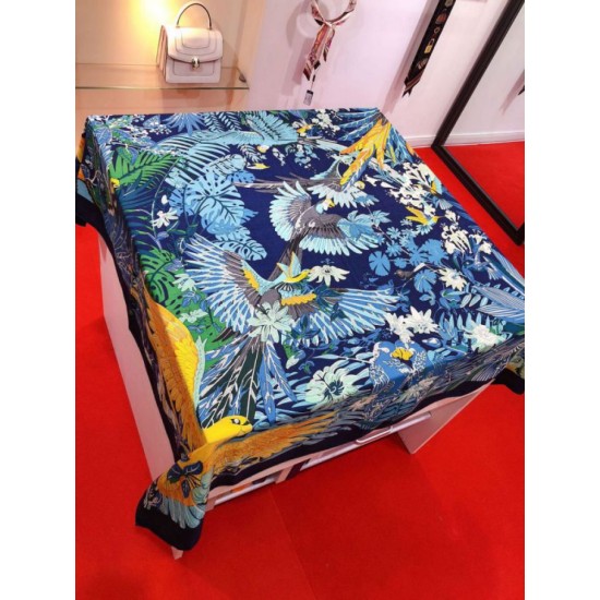 Fake Hermes Landscape Cashmere Silk Shawl 140 Blue Replica
