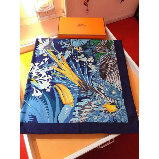 Fake Hermes Landscape Cashmere Silk Shawl 140 Blue Replica
